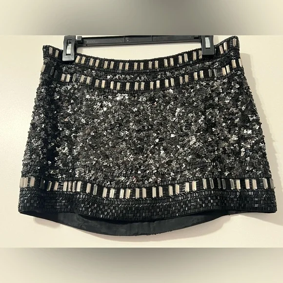 VINTAGE All Saints Spitalfields Sequin Embellished Black Silver Mini Skirt S/M - Picture 13 of 13